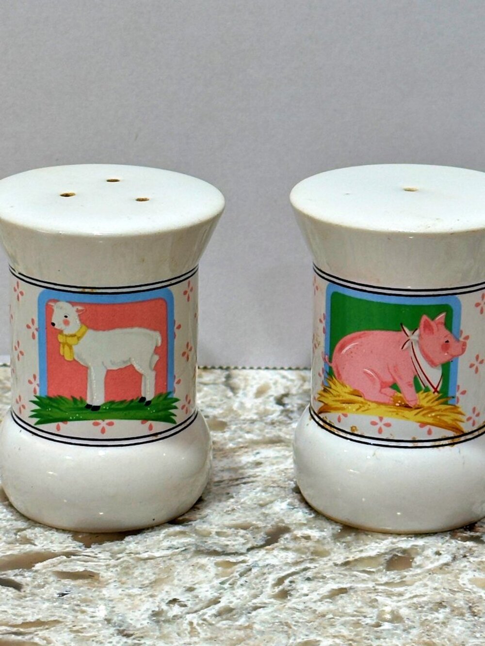 Vandor Pelzman Designs Pig Lamb Sheep Salt Pepper Shakers Farmhouse Grannycore